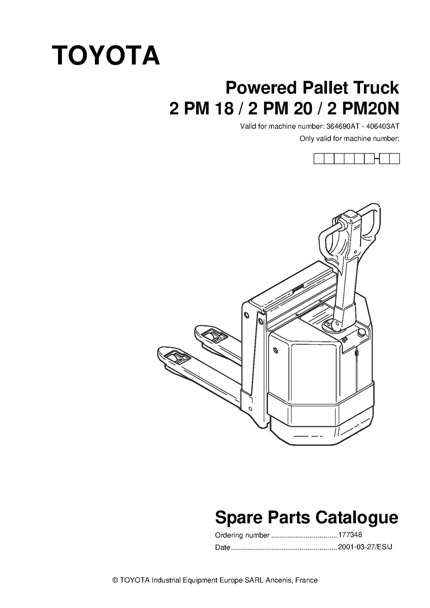 Toyota 2PM18 20 20N SN364690- 406403 Spare Parts Catalog