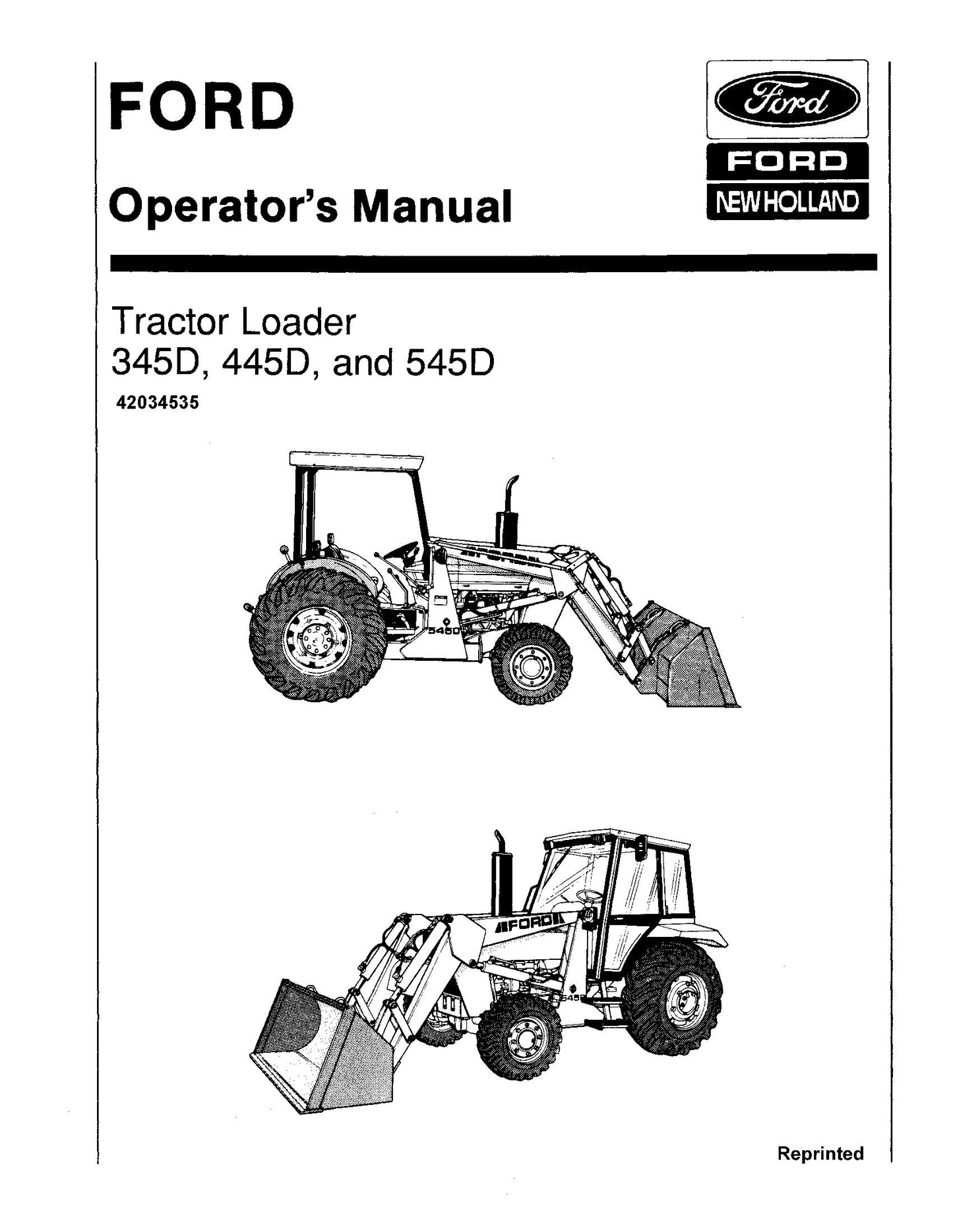 Ford 345D 445D 545D Tractor Loader Operator's Manual (42034535)