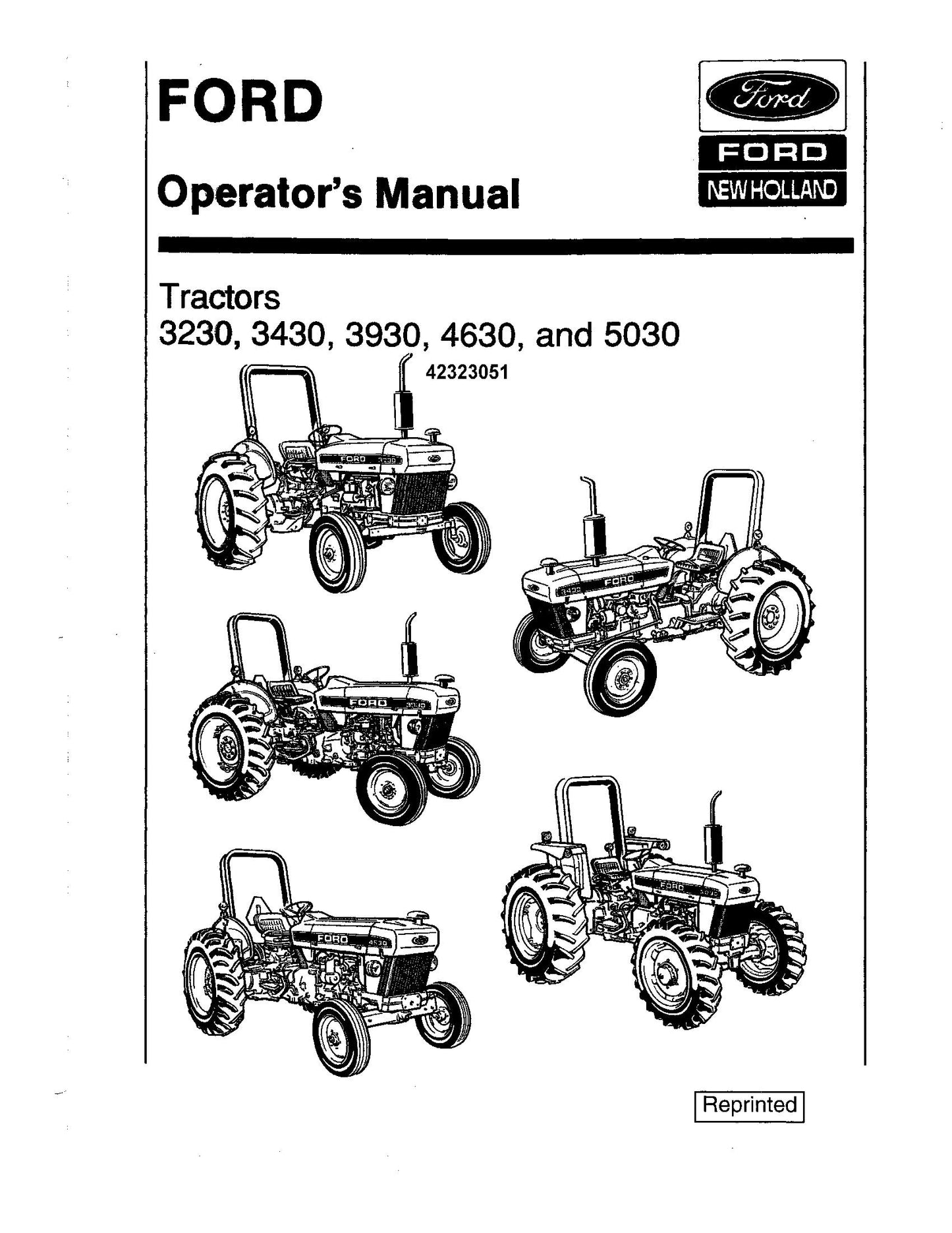 Ford 3230 3430 3930 4630 5030 Tractor Operator's Manual (42323051)