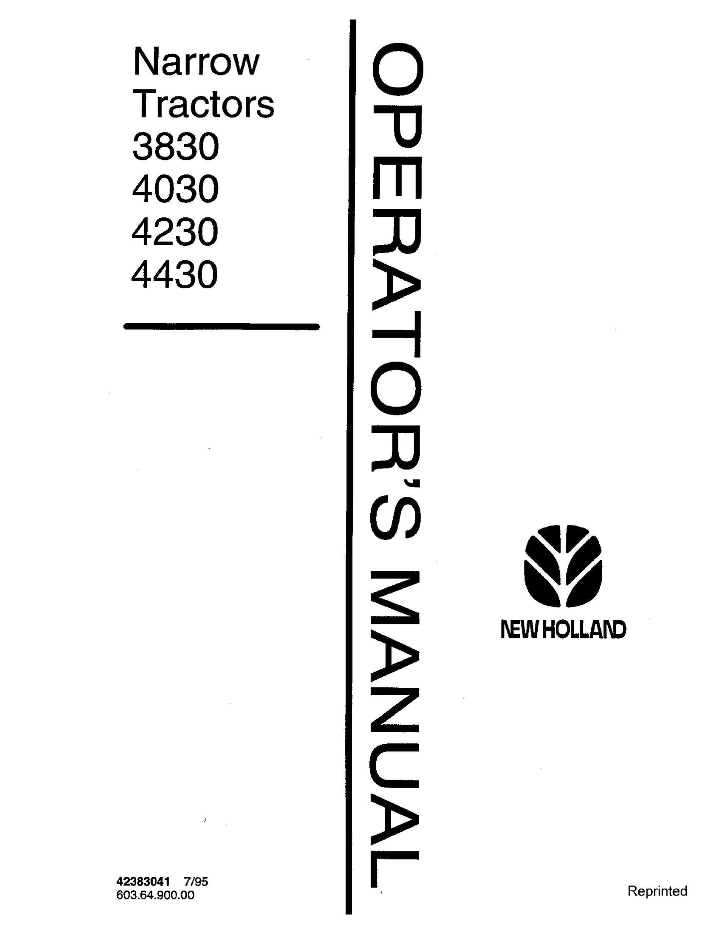 New Holland 3830 4030 4230 4430 Narrow Tractor Operator's Manual (42383041)