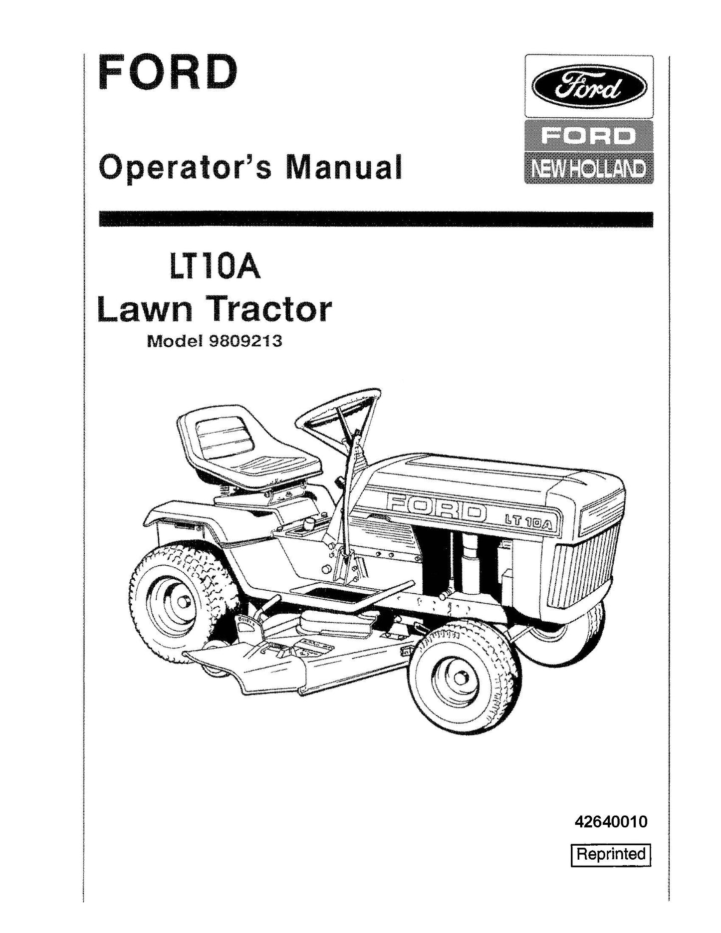 Ford LT10A Lawn Tractor #9809213 Operator's Manual (42640010)