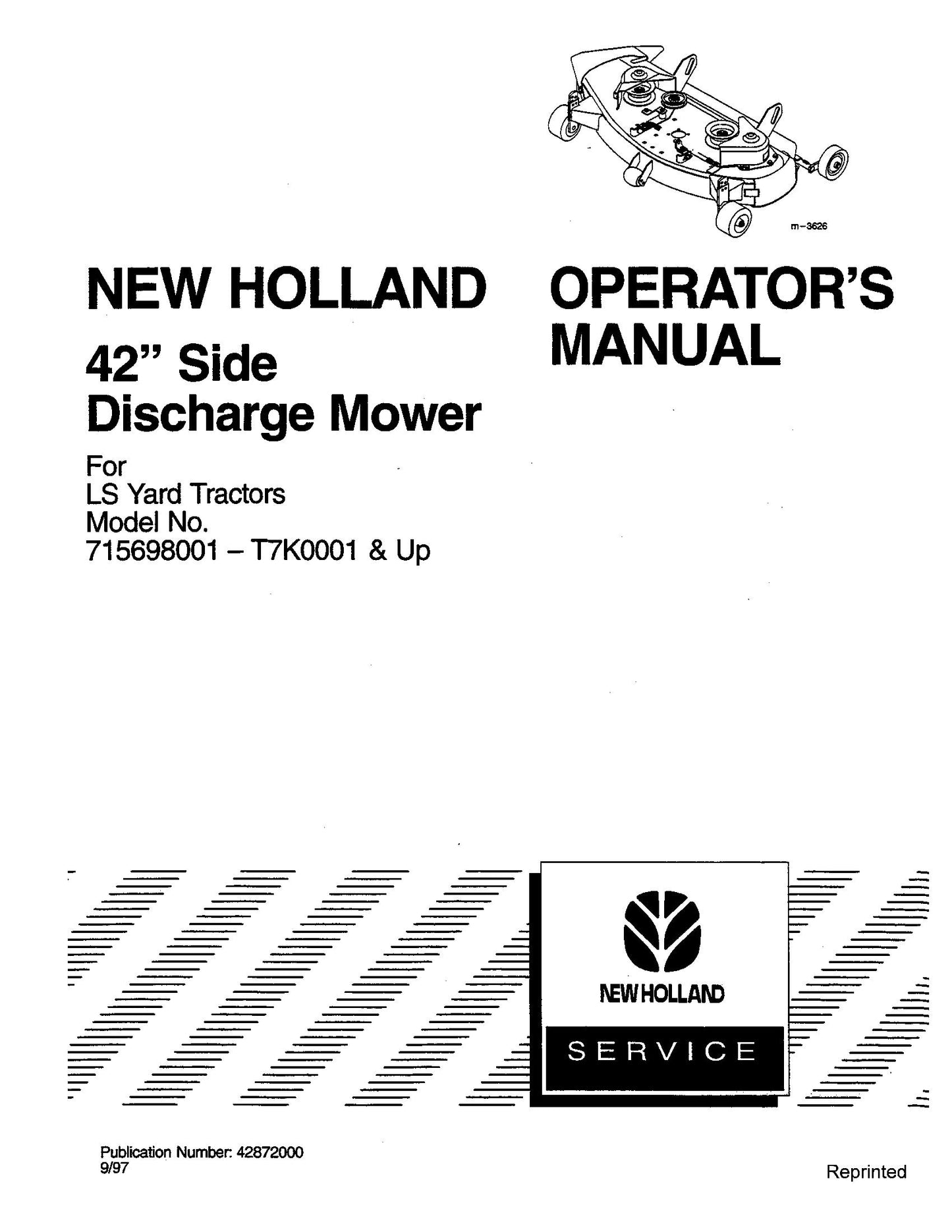 New Holland 42 Inches Side Discharge Mower for LS Tractors Operator's Manual (42872000)
