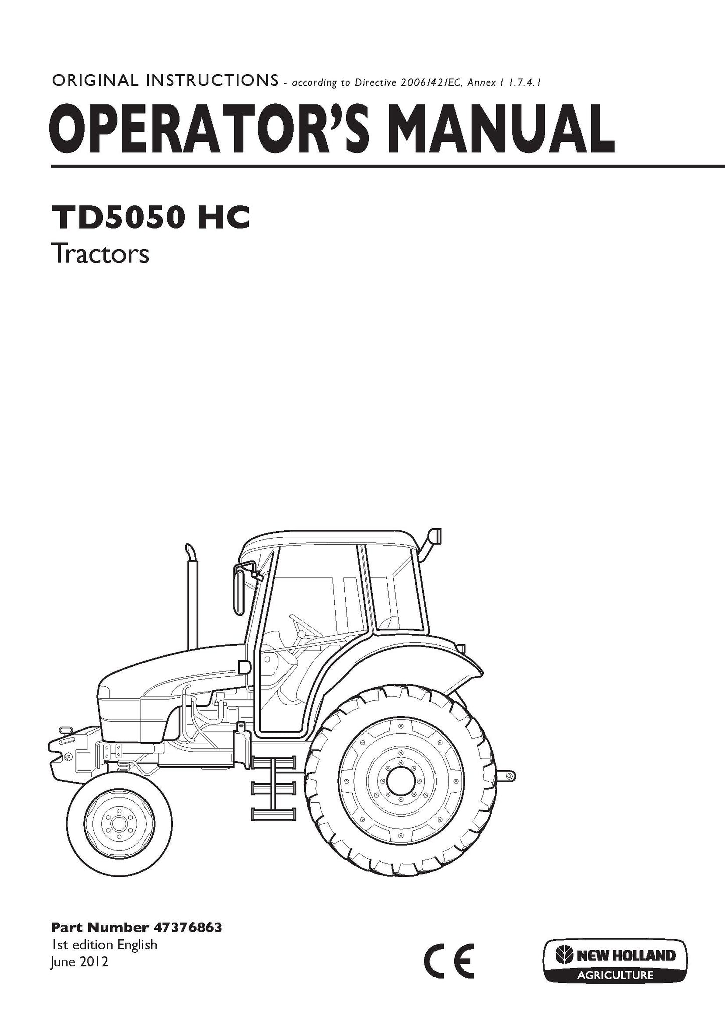 New Holland TD5050 HC Tractors Operator's Manual (47376863)