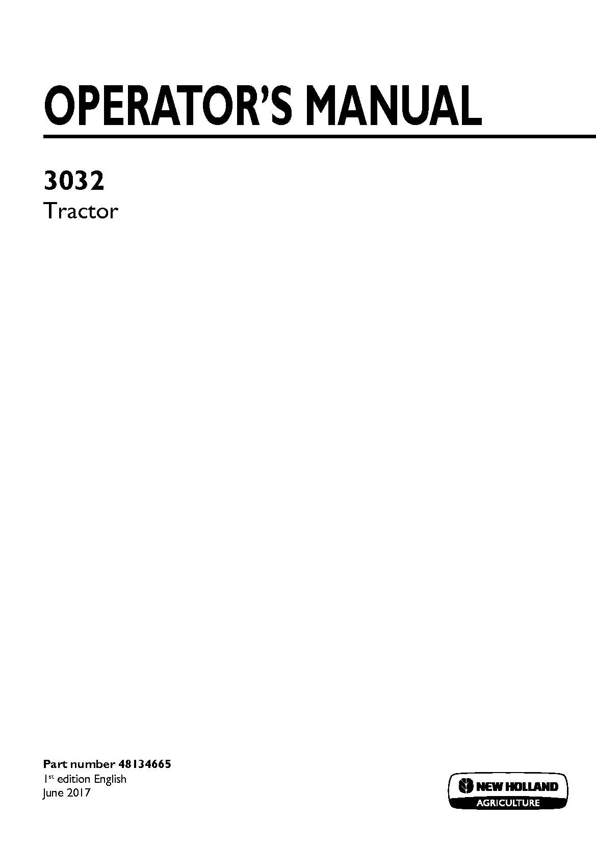 New Holland 3032 Tractor Operator's Manual (48134665)