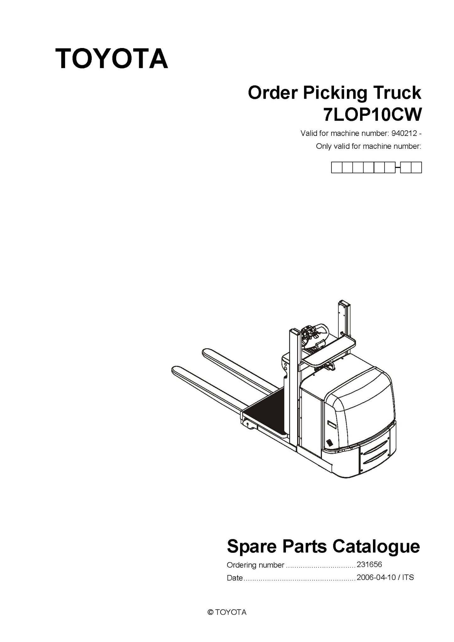 Toyota 7LOP10CW SN940212 - 959168 Spare Parts Catalog