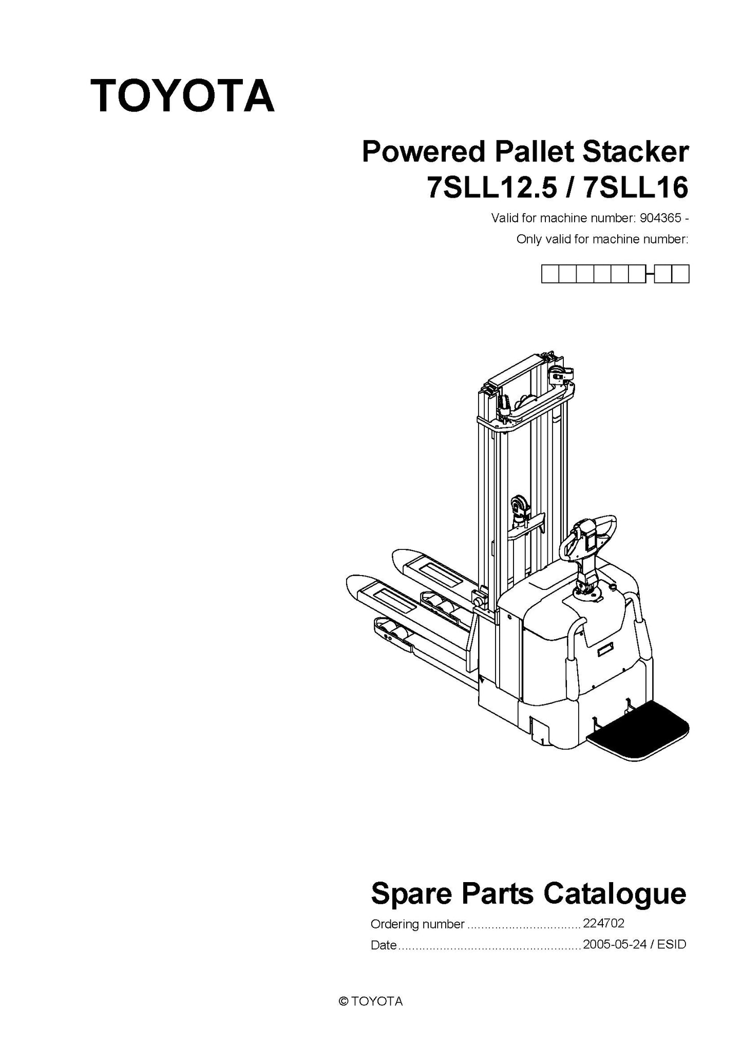 Toyota 7SLL12,5 16 SN904365 - 910326 Spare Parts Catalog