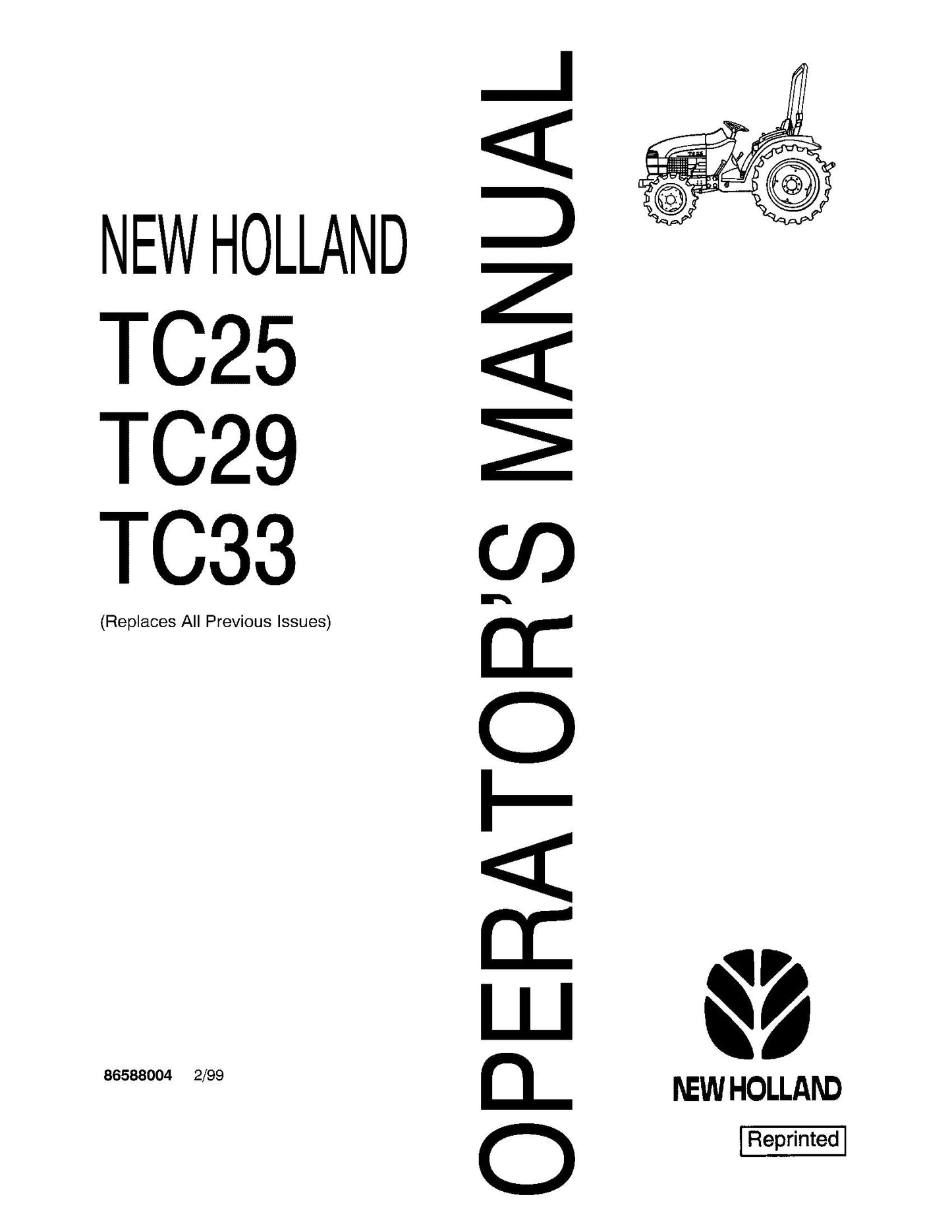 New Holland TC25 TC29 TC33 Tractors Operator's Manual (86588004)