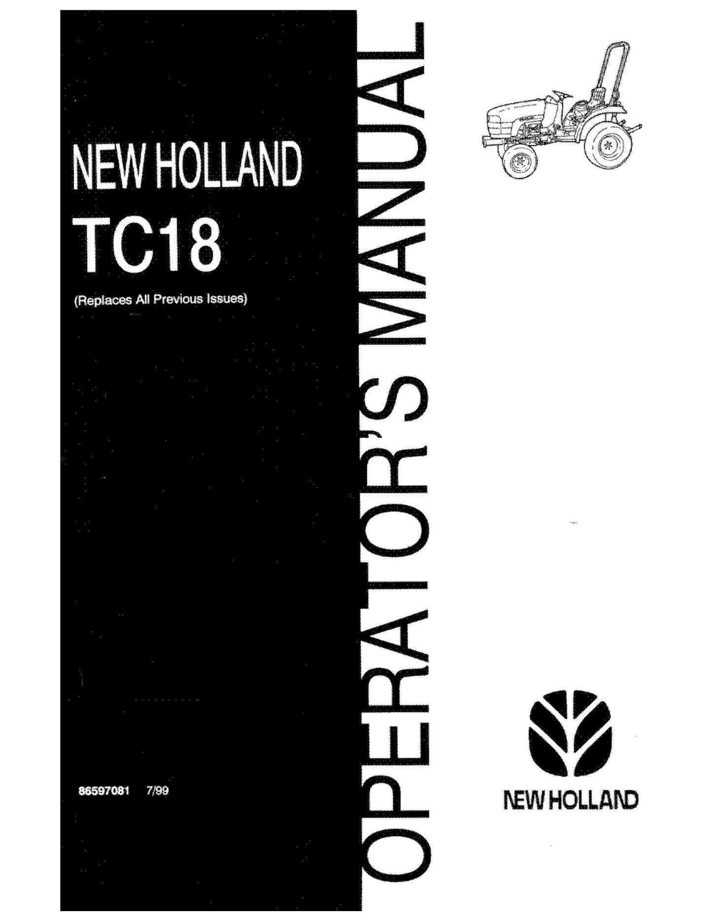 New Holland TC18 Tractor Operator's Manual (86597081)