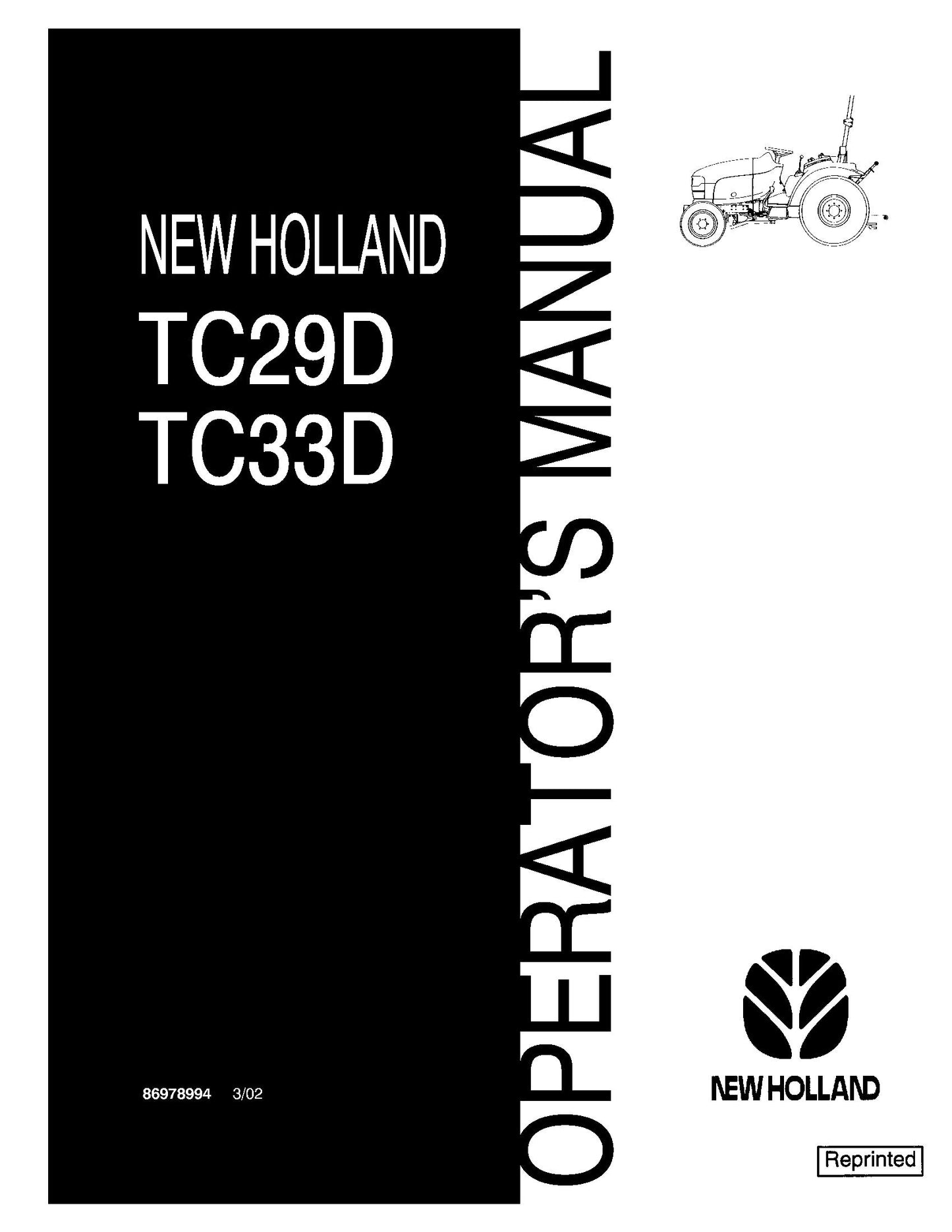New Holland TC29D TC33D OM SN G037305 & Above Operator's Manual (86978994)