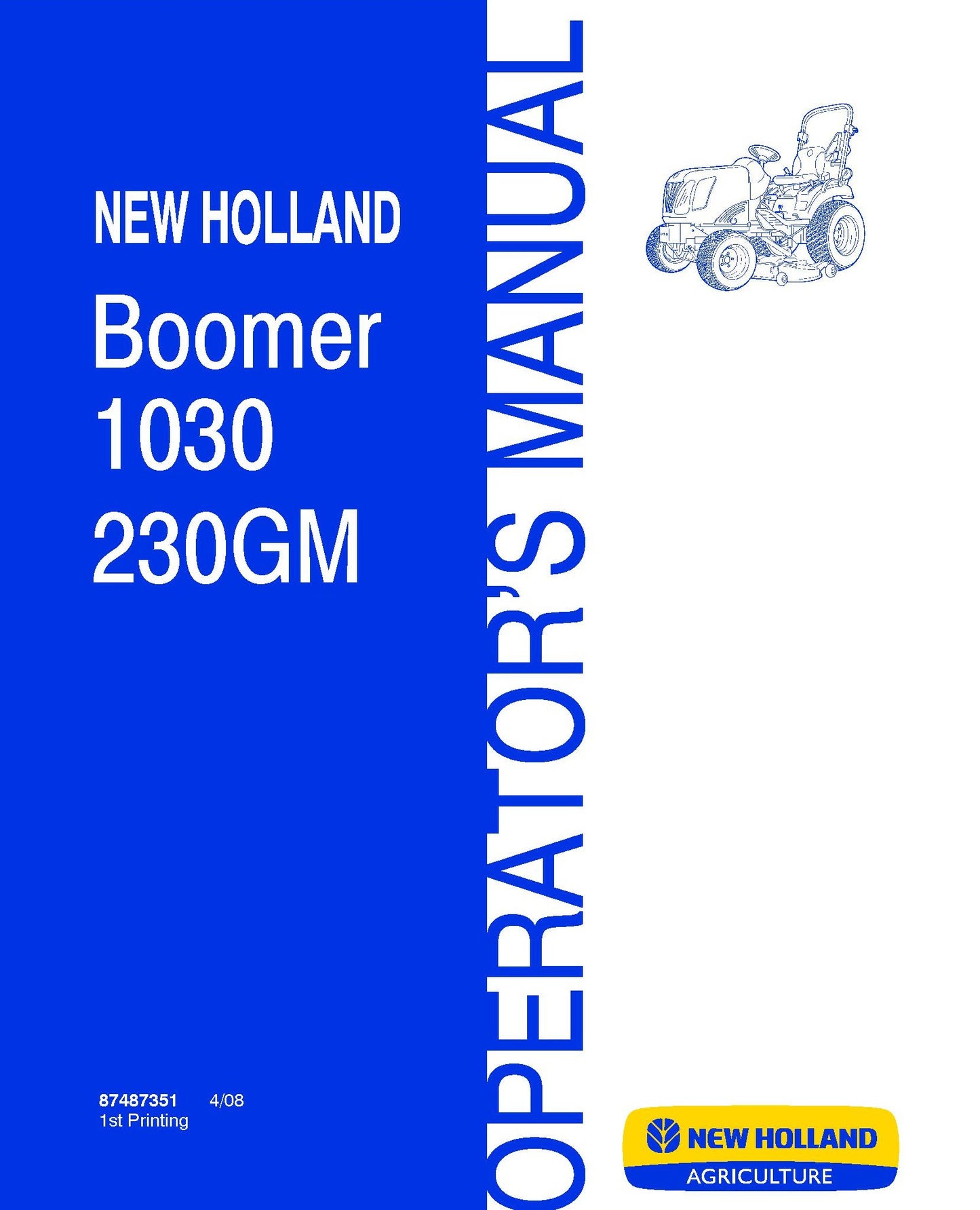 New Holland Boomer 1030,230GM Operator's Manual (87487351)