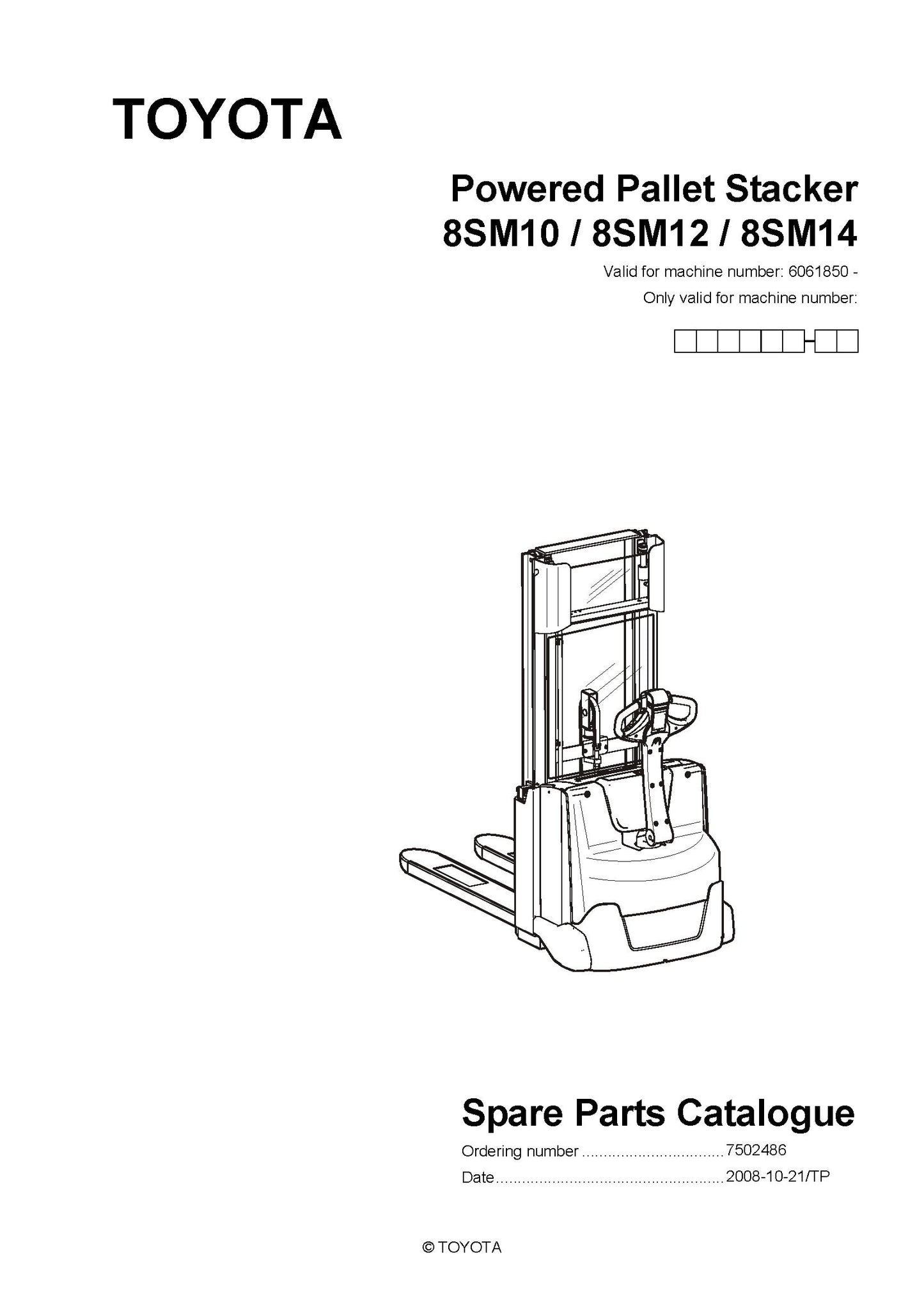 Toyota 8SM10 12 14 SN6061850 Spare Parts Catalog