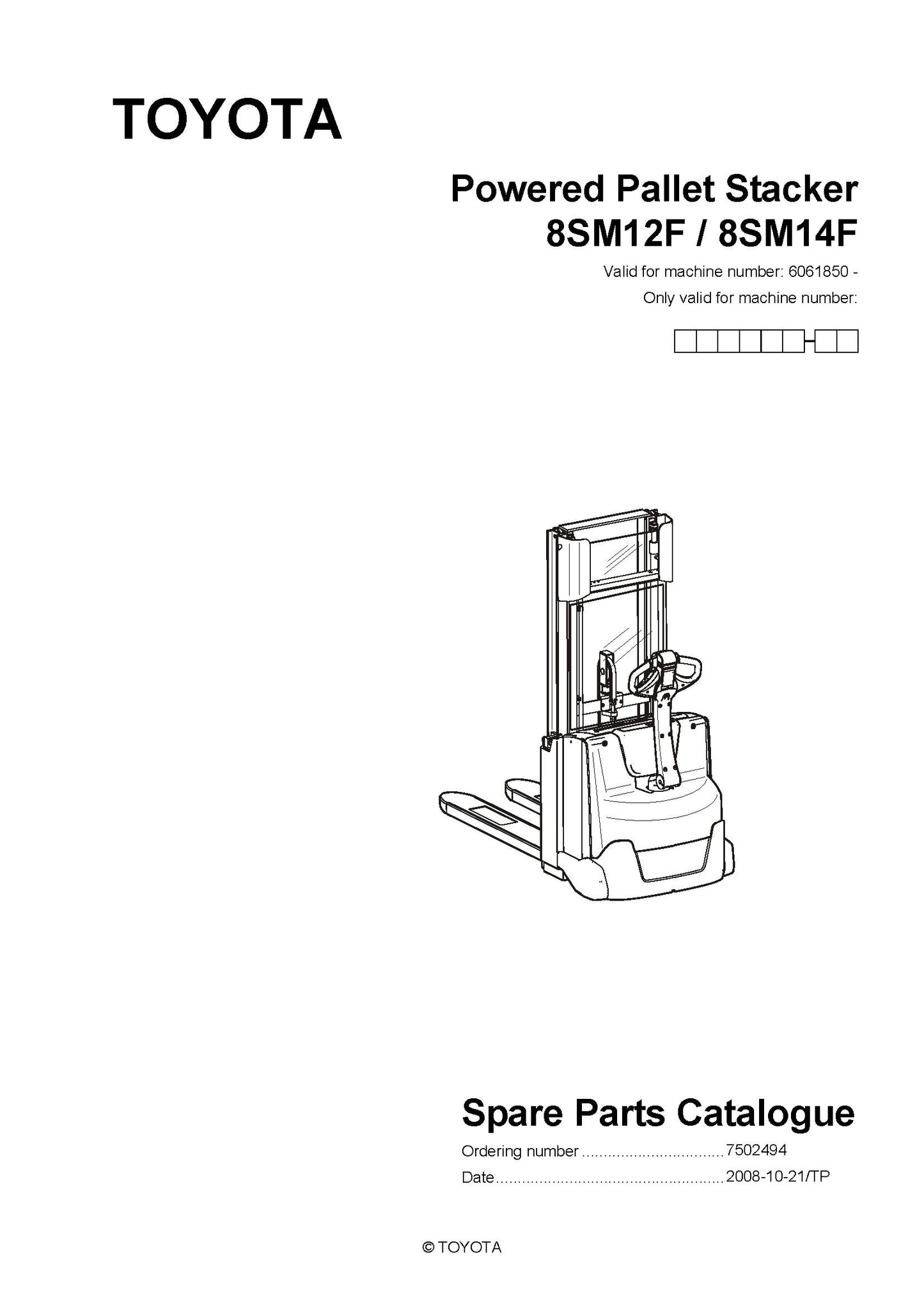 Toyota 8SM12-14F SN6061850 Spare Parts Catalog