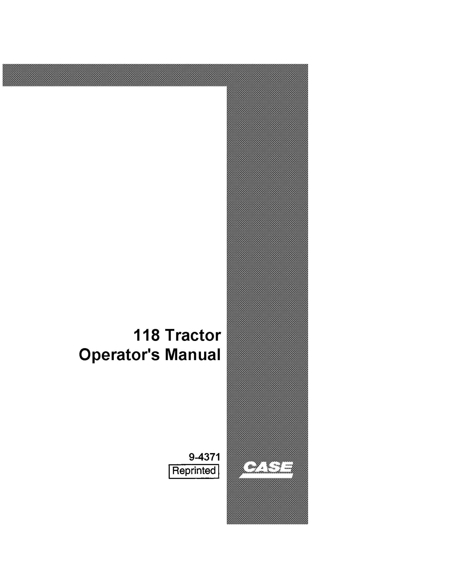 Case IH Tractor 118 Operator's Manual (9-4371)