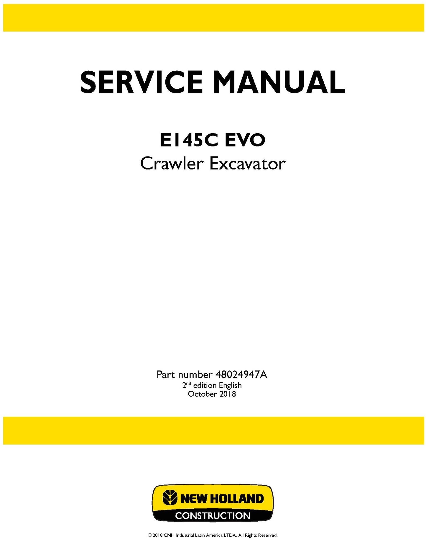 New Holland E145C EVO Crawler Excavator Service Repair Manual 48024947A