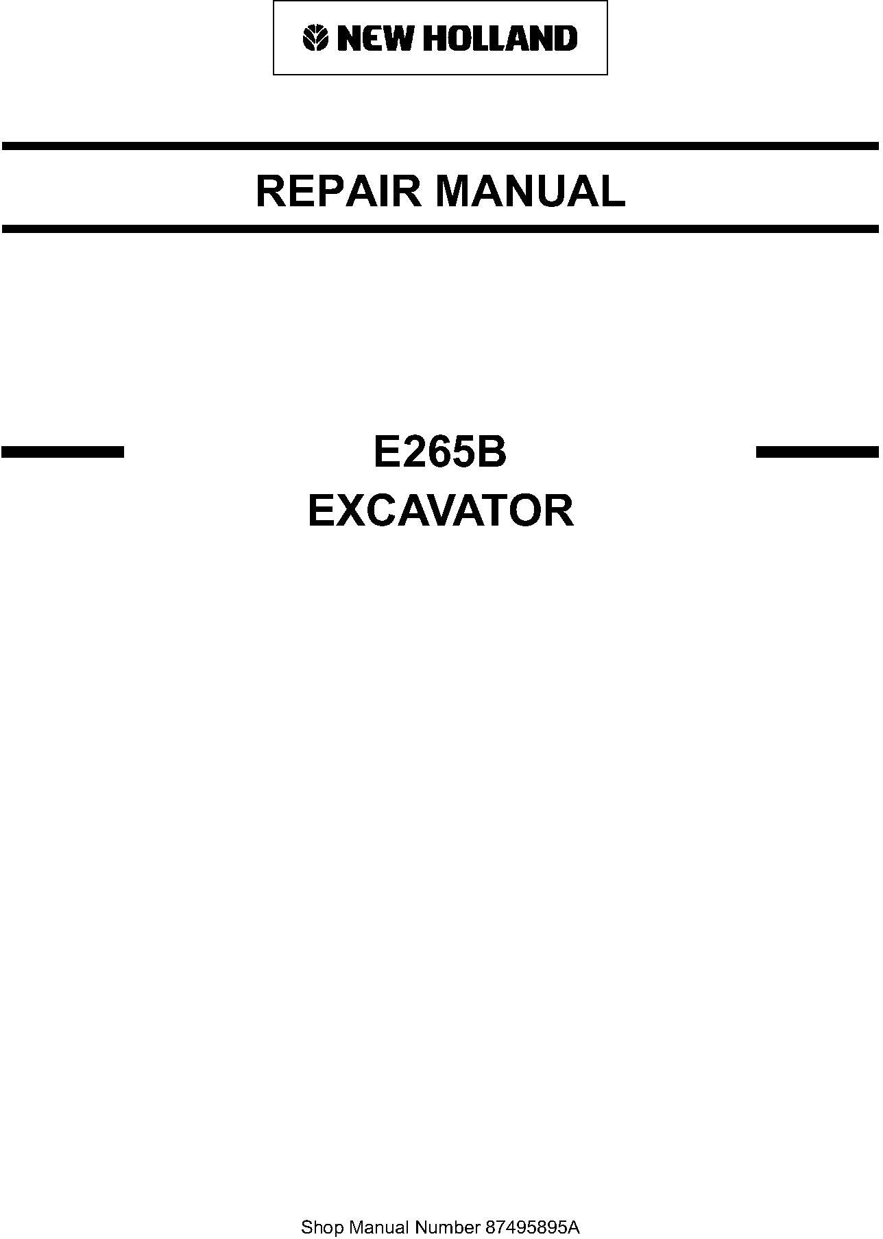 New Holland E265B EXCAVATOR Shop Manual 87495895A