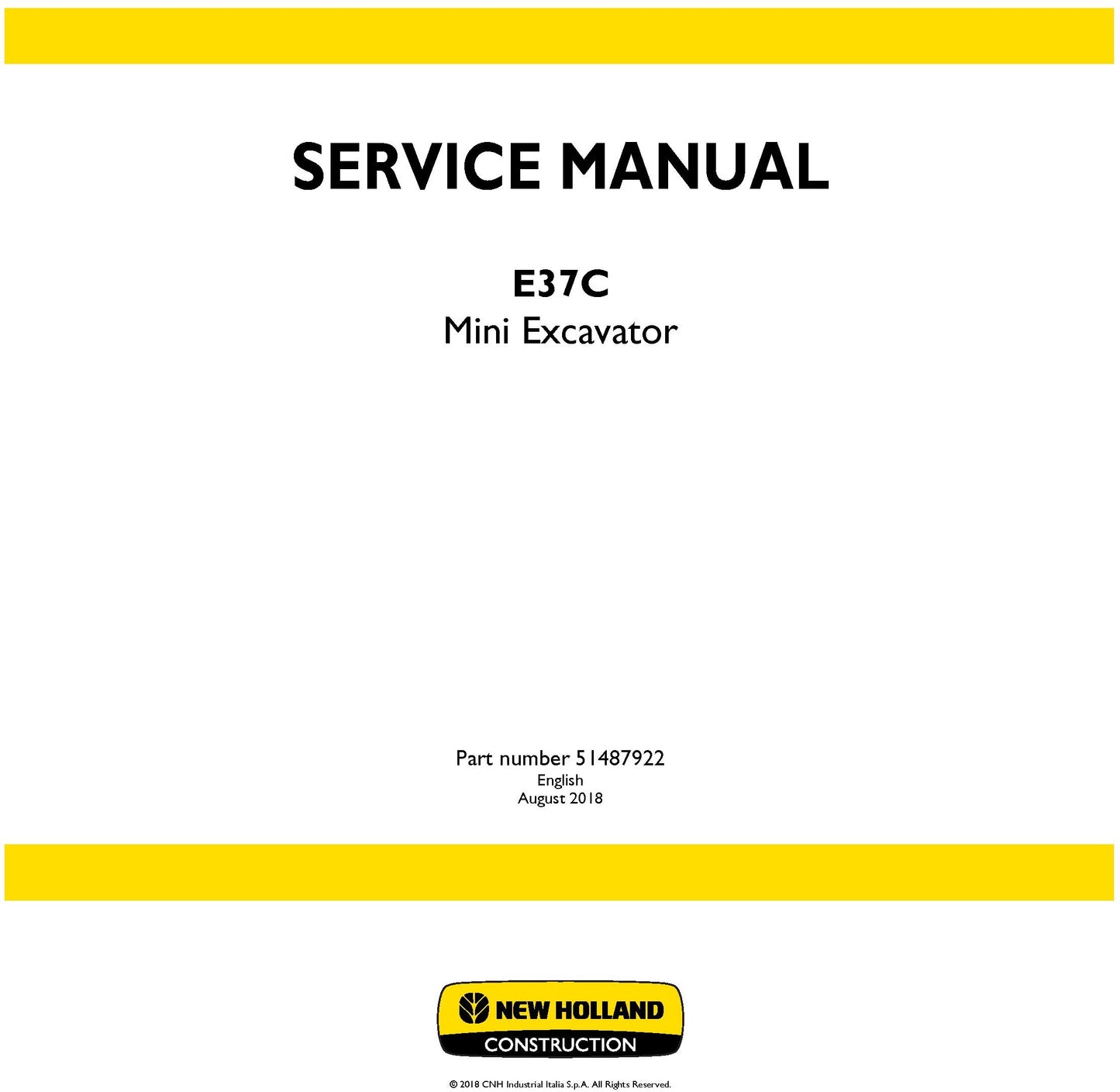 New Holland E37C Mini Excavator 2018 Service Repair Manual 51487922