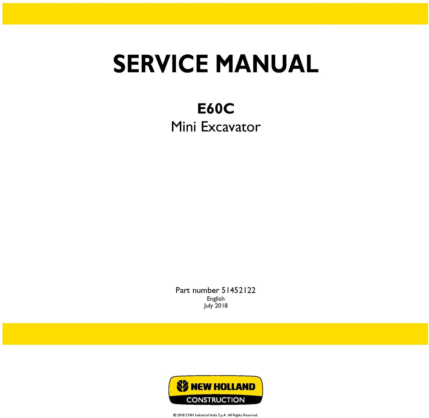 New Holland E60C Mini Excavator Service Repair Manual 51452122