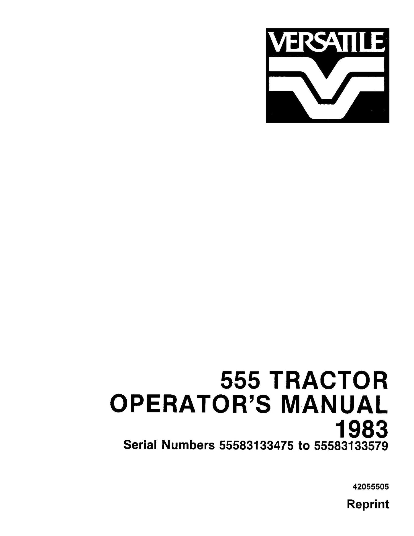 Ford Versatile 555 4WD Tractor 1983 Operator's Manual (42055505)
