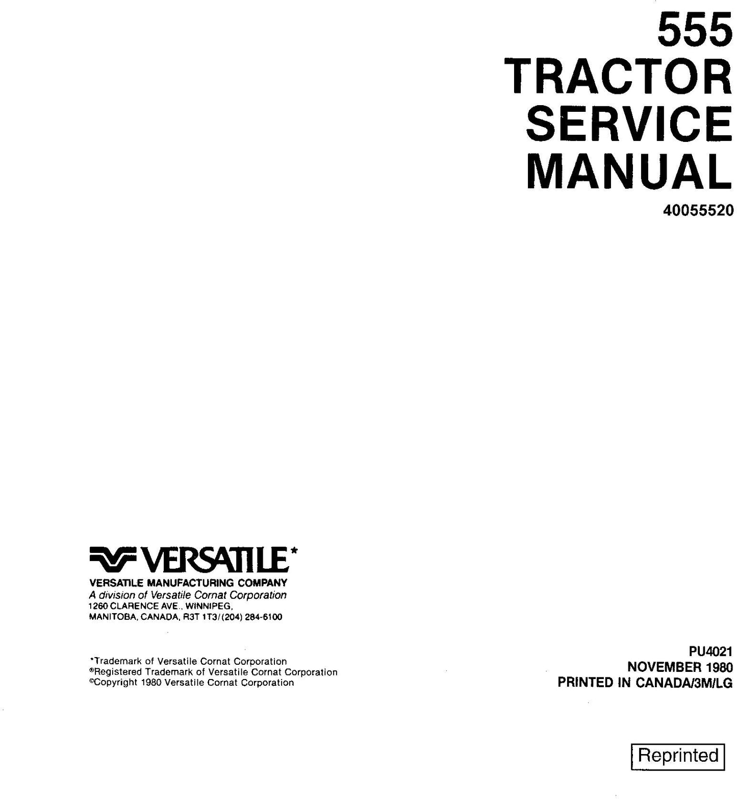 New Holland Ford Versatile 555 Tractor Service Repair Manual 40055520R0