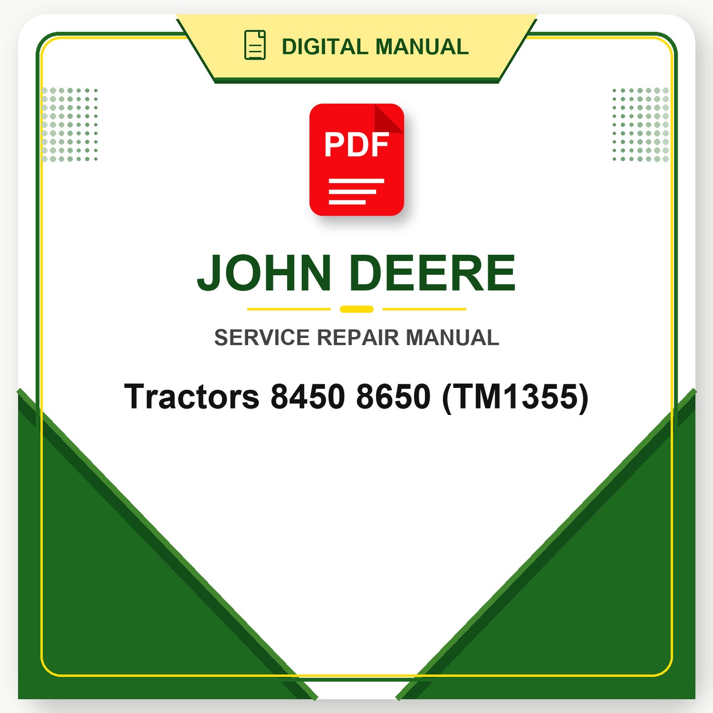 John Deere Tractors 8450 8650 Technical Manual (TM1355)