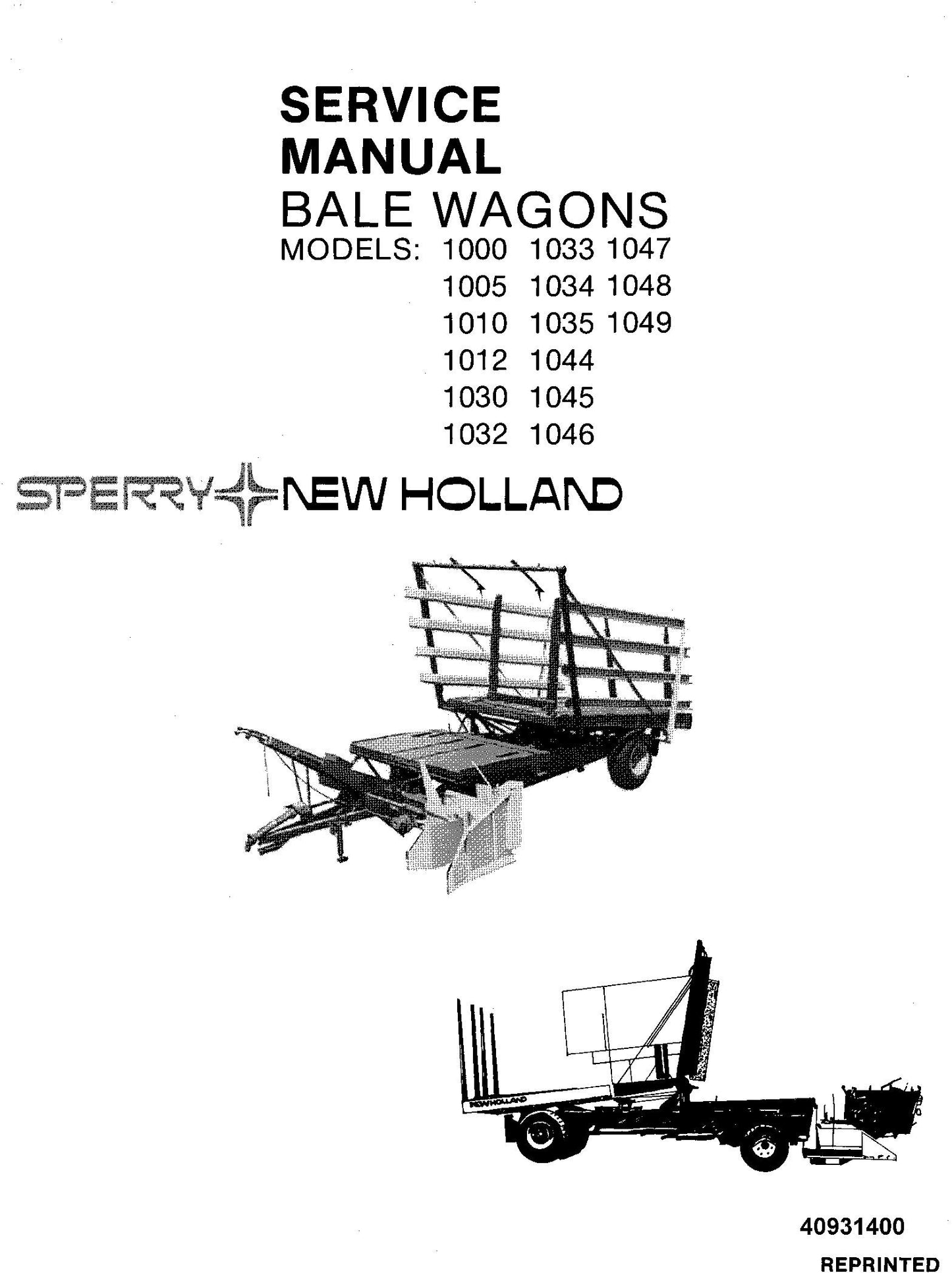 New Holland Bale 100 1033 1047 Service Repair Manual 40931400