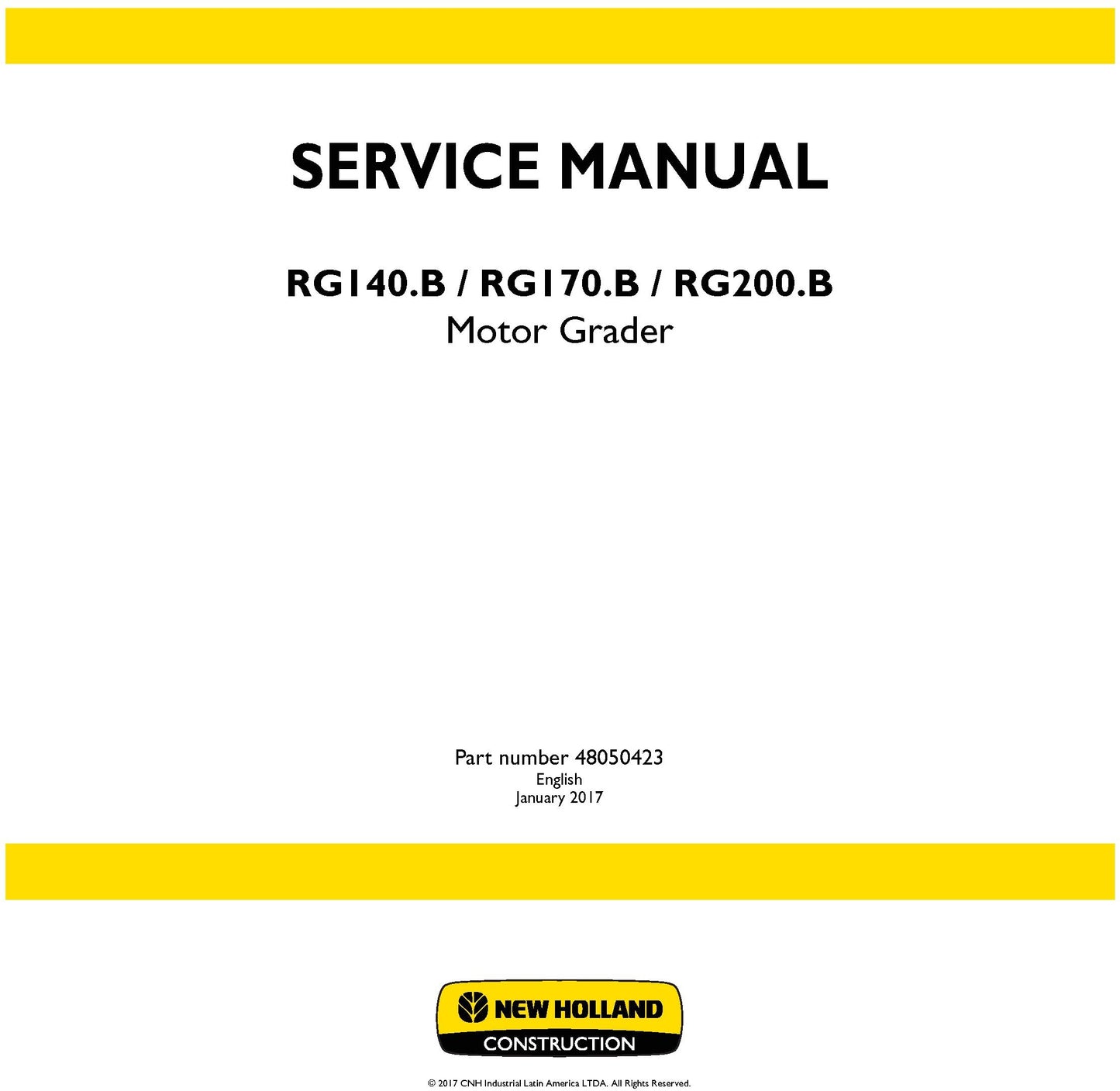 New Holland RG140.B RG170.B RG200.B Motor Grader Service Repair Manual 48050423