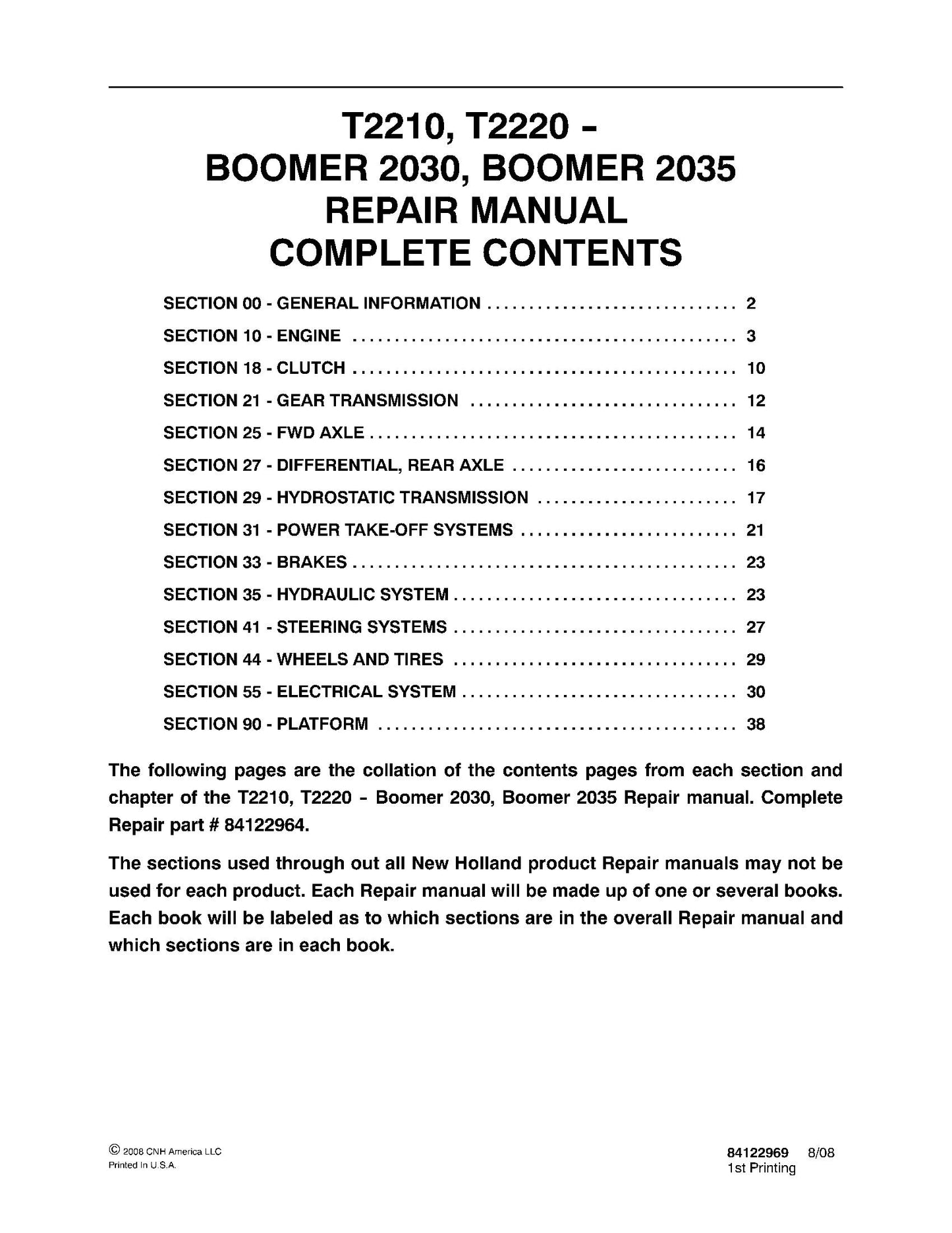 New Holland T2210 T2220 T2030 T2035 Boomer Tractor Service Repair Manual (84122964)