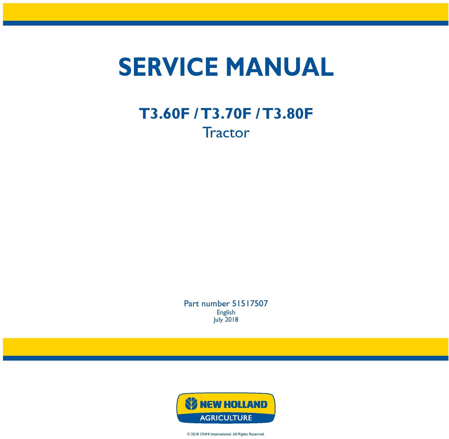 New Holland T3.60F T3.70F T3.80F Tractor Service Repair Manual 51517507