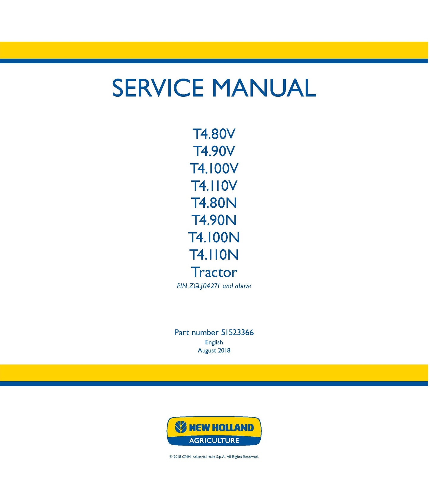 New Holland T4.80V T4.90V T4.100V T4.110V T4.80N T4.90N T4.100N T4.110N Tractor Service Repair Manual (51523366)