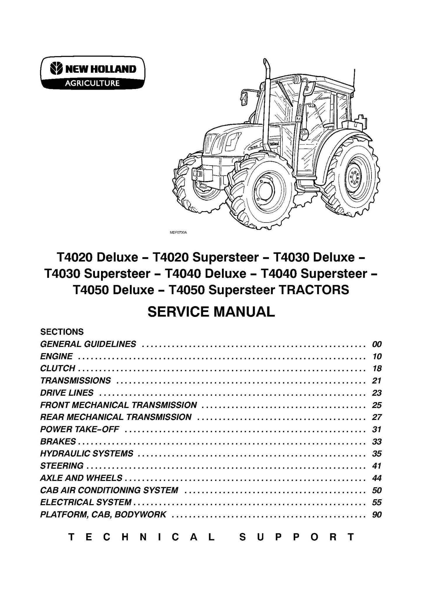 New Holland T4020 T4030 T4040 T4050 Deluxe Superstar Tractor Service Repair Manual (87666787B)