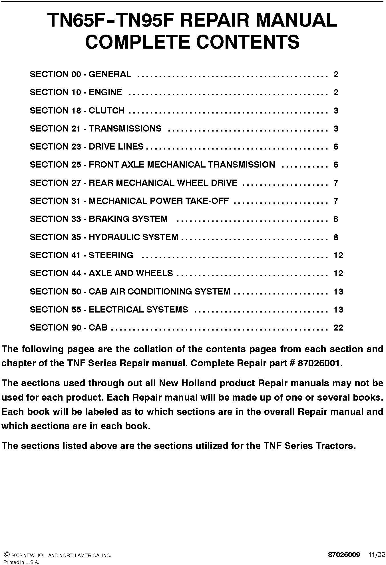 New Holland TN65F--TN95F Service Repair Manual 87026001