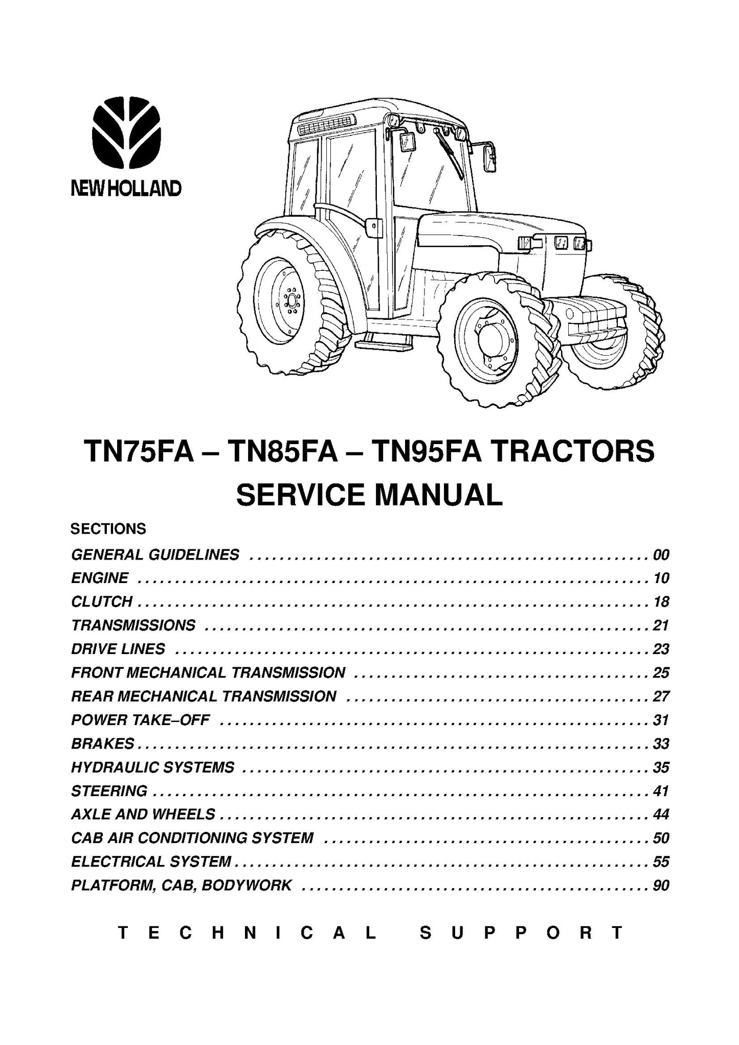 New Holland TN 75 85 95 FA Tractor Service Manual (6035445100)