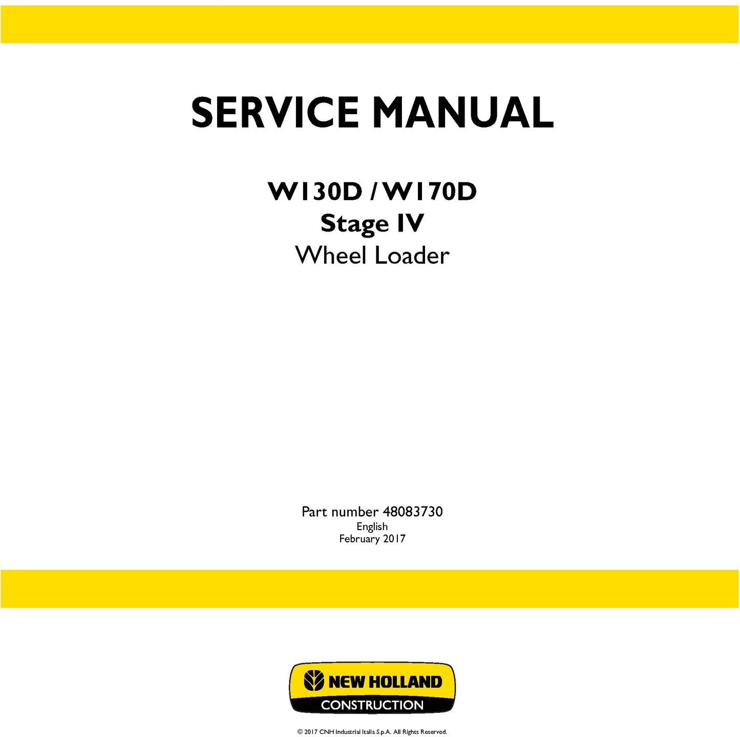 New Holland W130D W170D Stage IV Wheel Loader Service Repair Manual 48083730