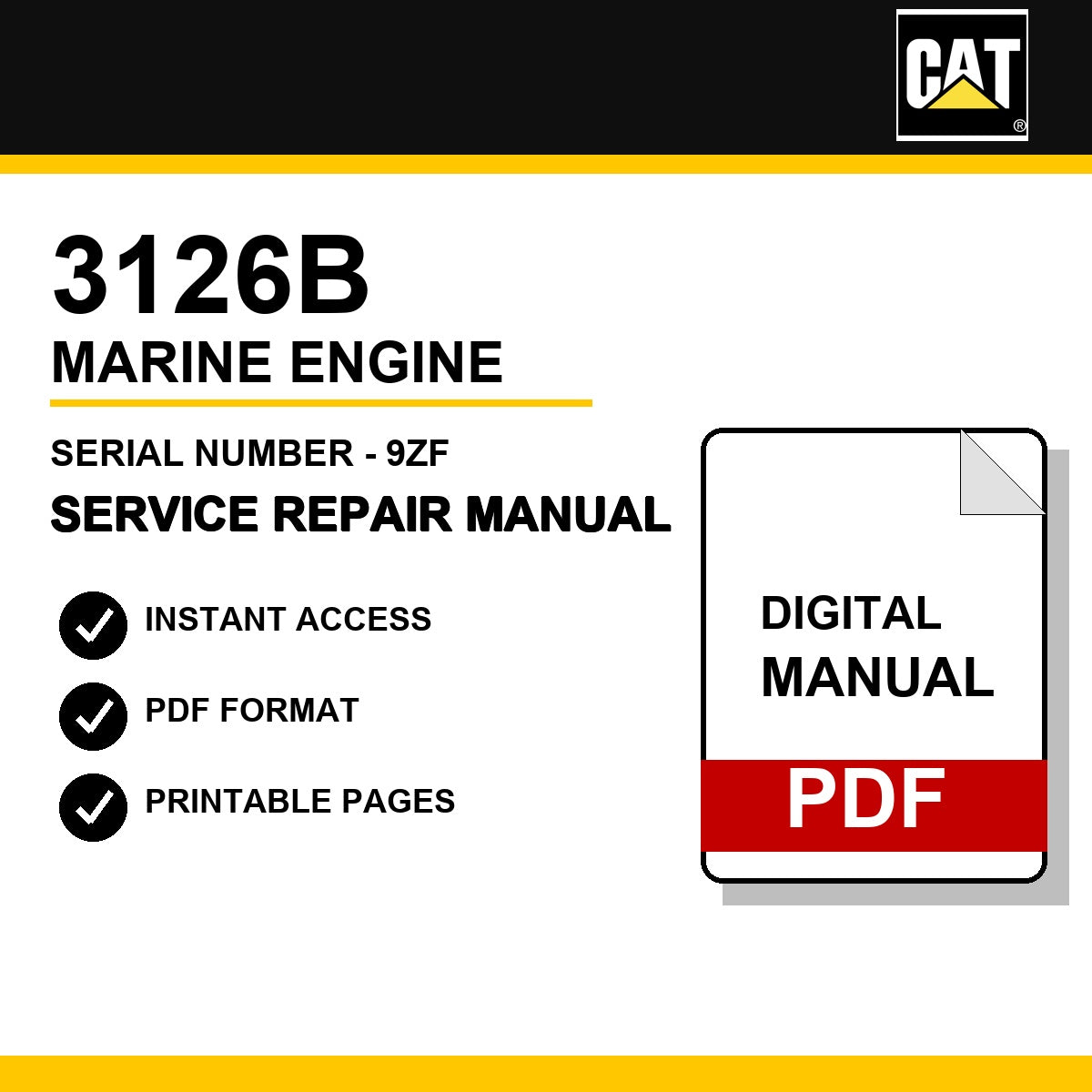 Caterpillar 3126B Marine Engine Serial Number - 9ZF Service Repair Manual
