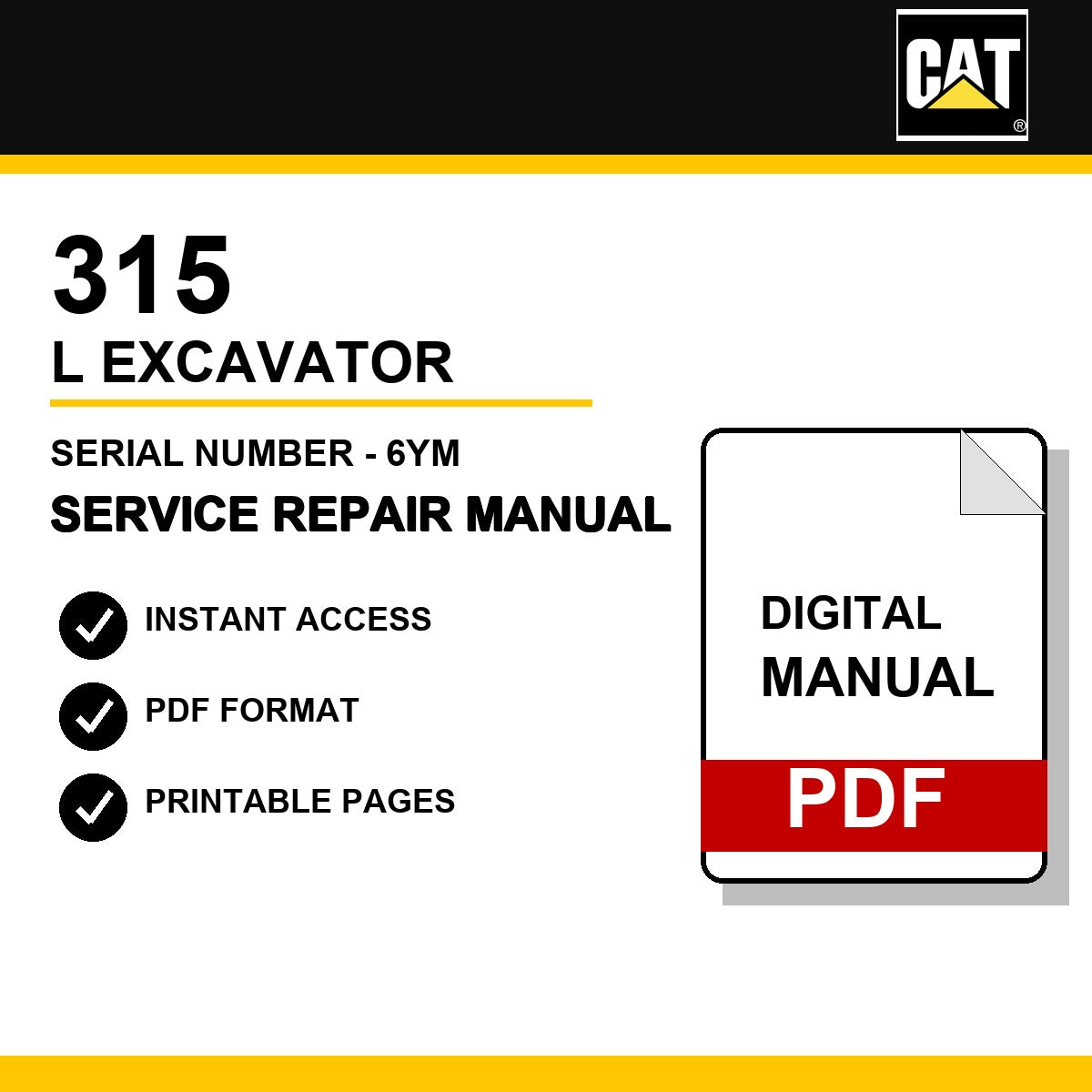 Caterpillar 315 L Excavator Serial Number - 6YM Service Repair Manual
