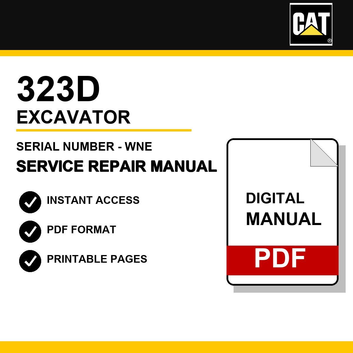 Caterpillar 323D Excavator Serial Number - WNE Service Repair Manual
