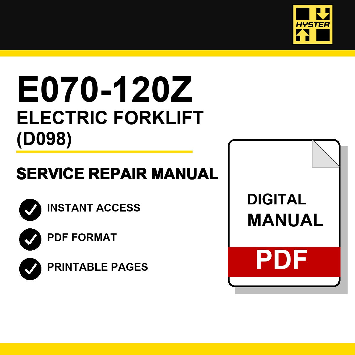 Hyster E070-120Z Electric Forklift Service Repair Manual (D098)