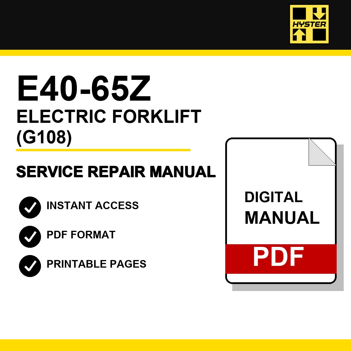 Hyster E40-65Z Electric Forklift Service Repair Manual (G108)