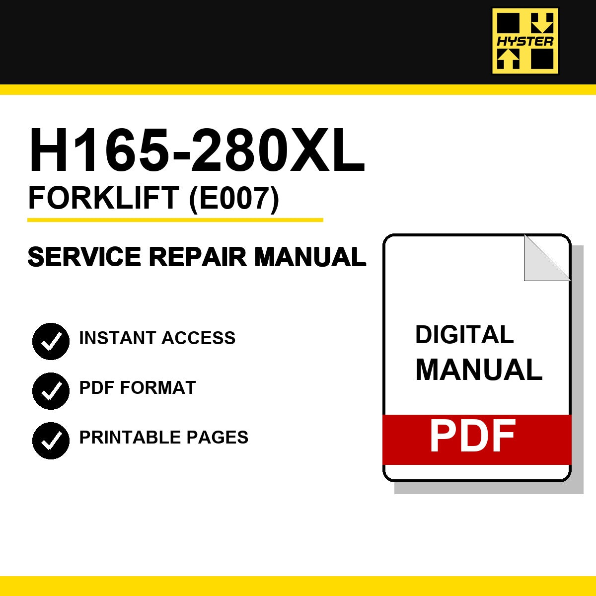 Hyster H165-280XL Forklift Service Repair Manual (E007)