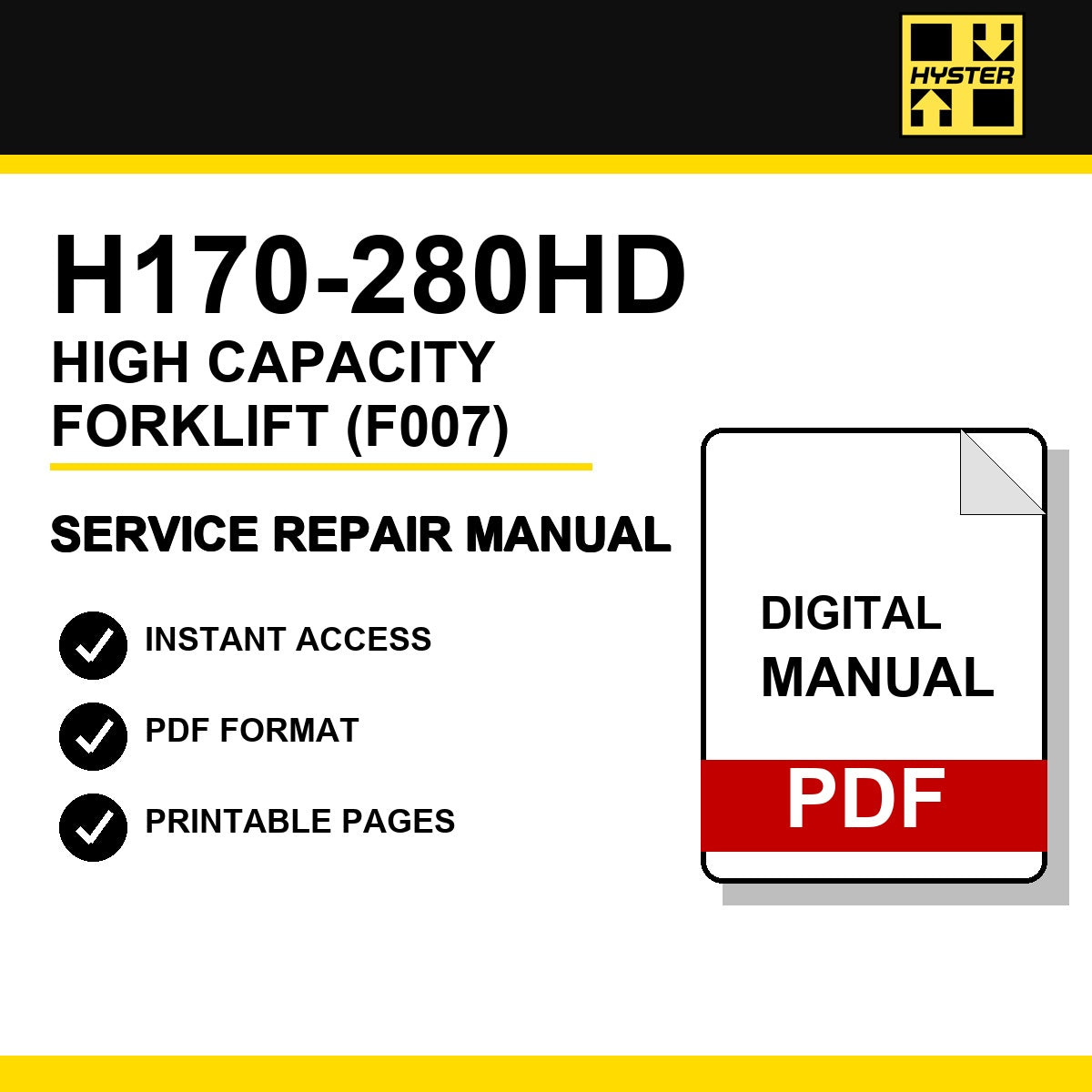 Hyster H170-280HD High Capacity Forklift Service Repair Manual (F007)