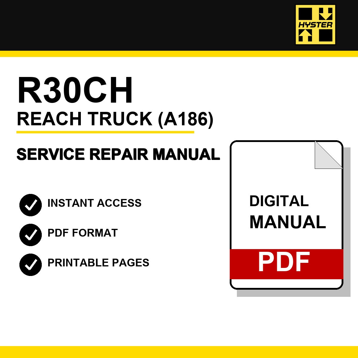 Hyster R30CH Reach Truck Service Repair Manual (A186)