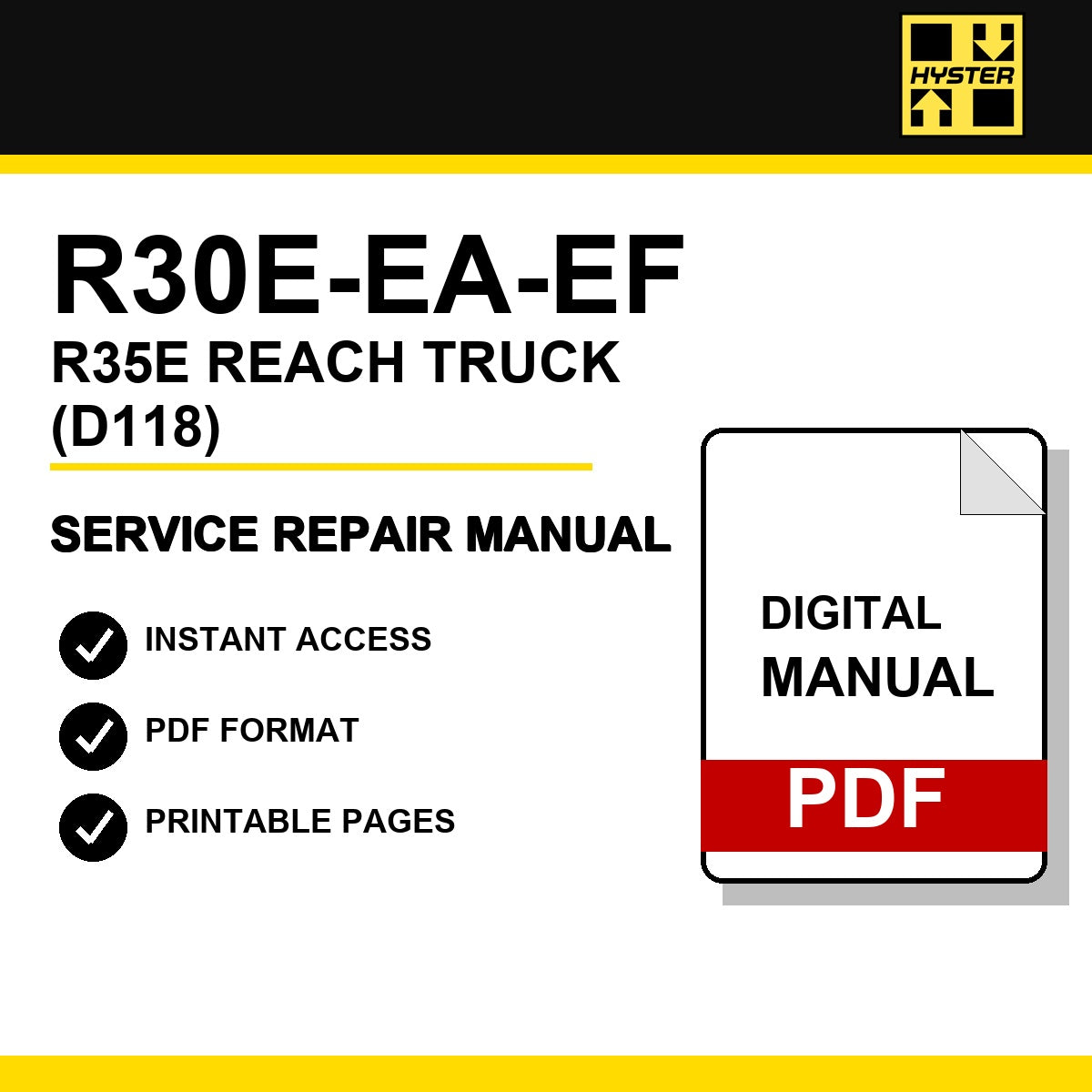 Hyster R30E-EA-EF R35E Reach Truck Service Repair Manual (D118)
