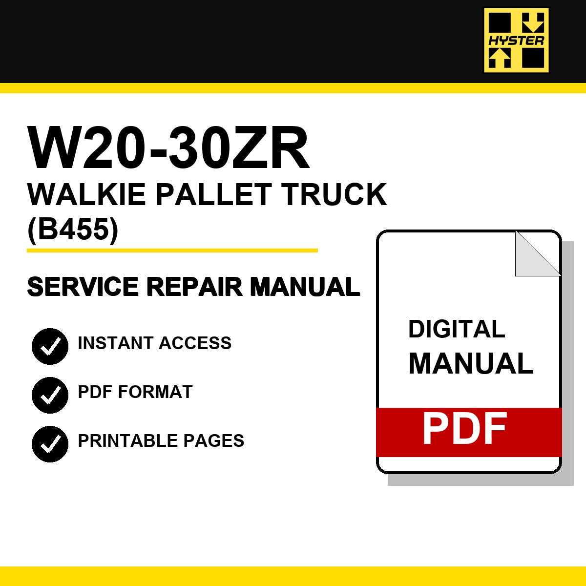 Hyster W20-30ZR Walkie Pallet Truck Service Repair Manual (B455)