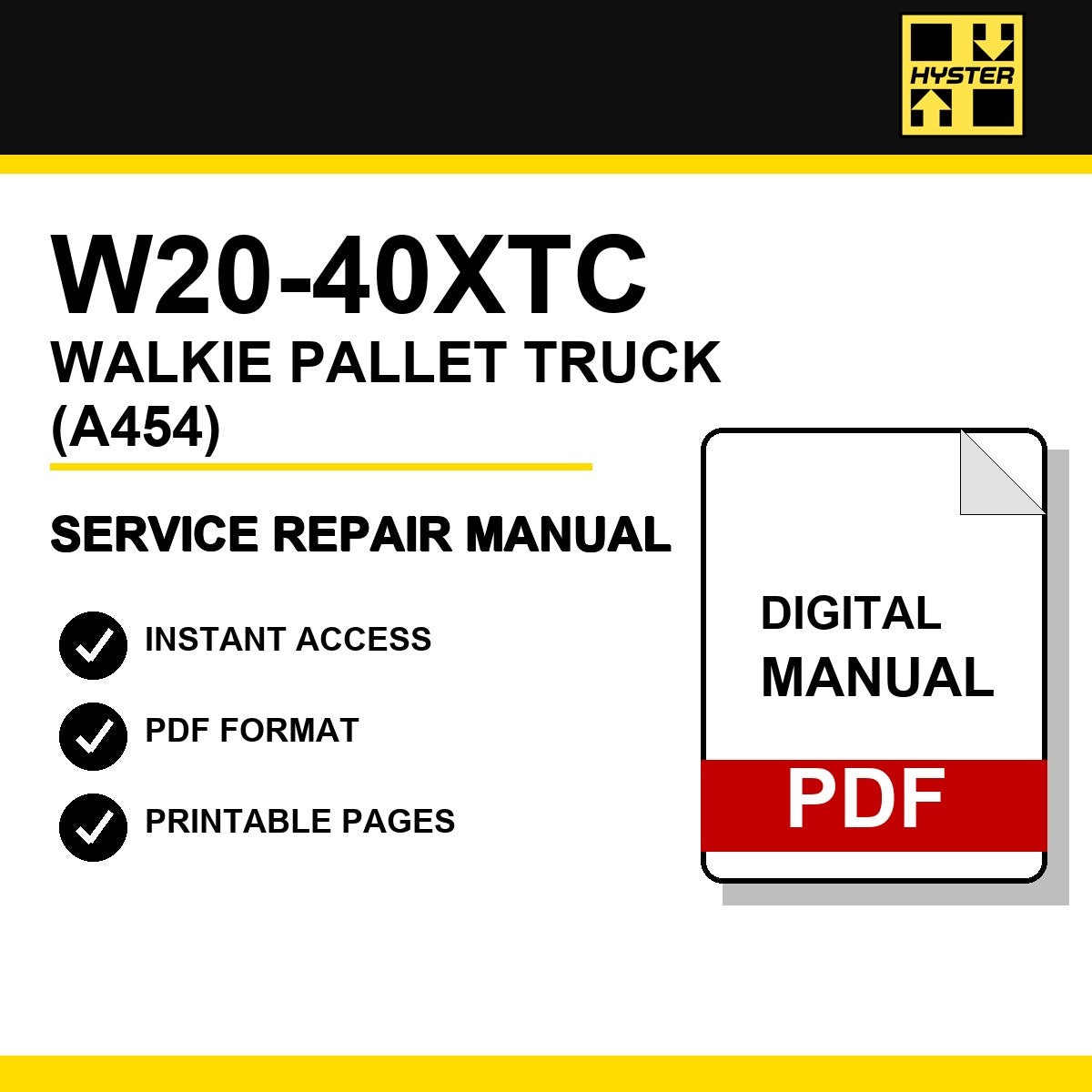 Hyster W20-40XTC Walkie Pallet Truck Service Repair Manual (A454)