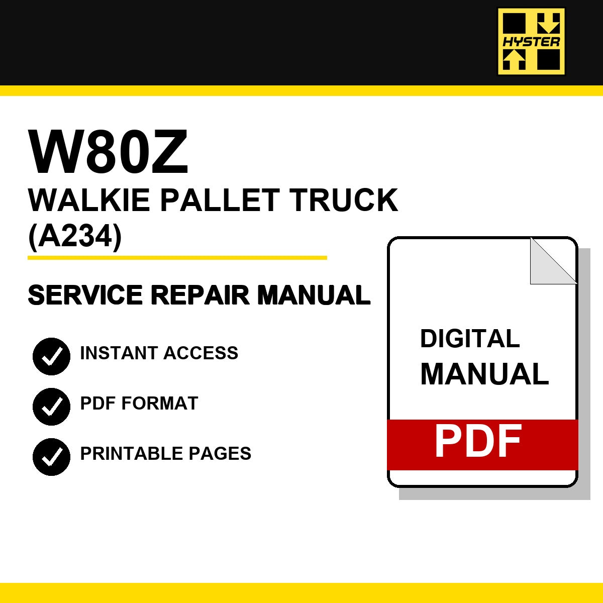 Hyster W80Z Walkie Pallet Truck Service Repair Manual (A234)