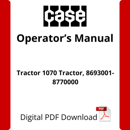 Case IH Tractor 1070 Tractor, 8693001-8770000 Operator's Manual (9-4422)