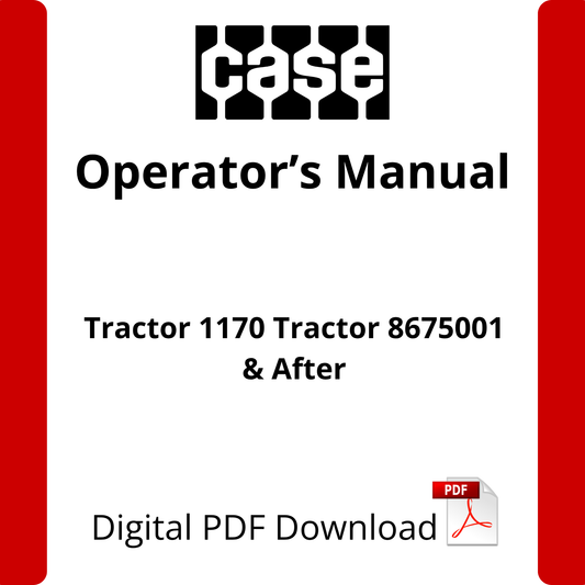 Case IH Tractor 1170 Tractor 8675001 & After Operator's Manual (9-2842)