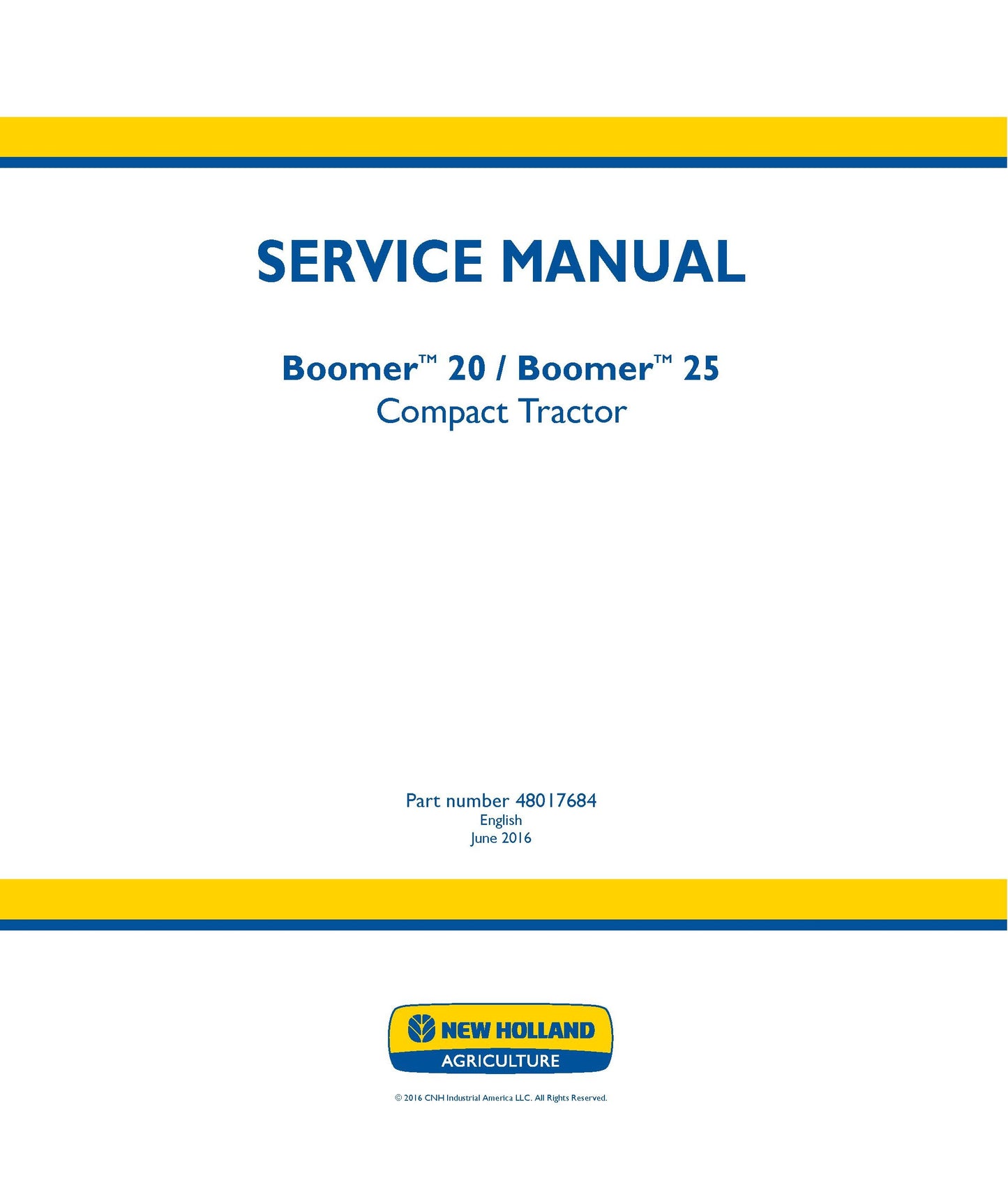 New Holland 20 25 Boomer Tractor Service Repair Manual (48017684)