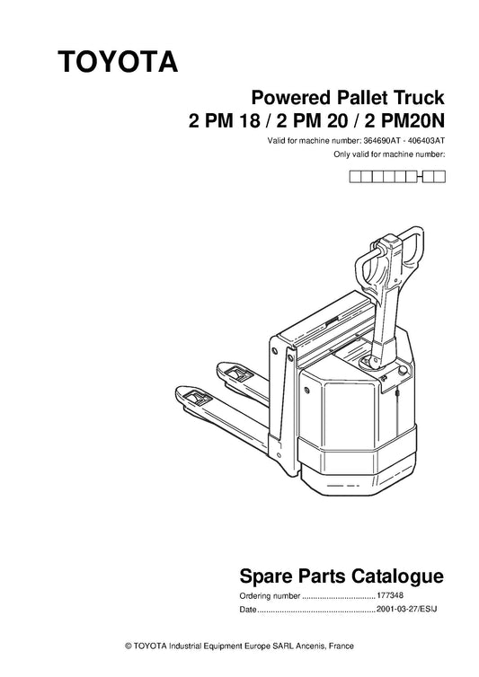 Toyota 2PM18 20 20N SN364690- 406403 Spare Parts Catalog