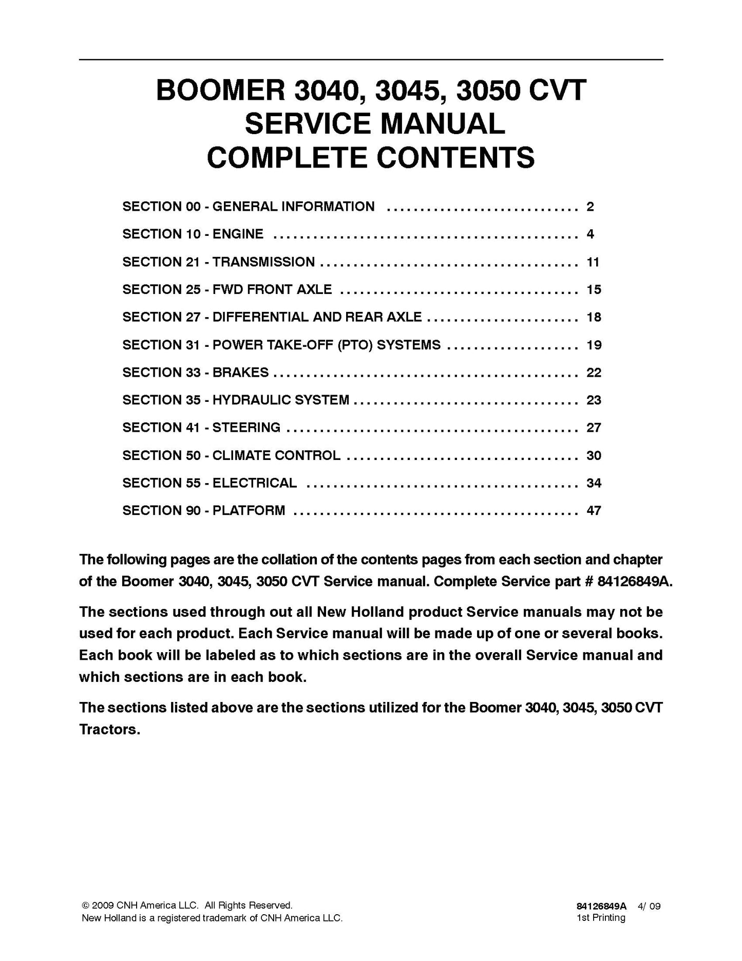 New Holland 3040 3045 3050 CVT Boomer (84126849A) Tractor Service Repair Manual